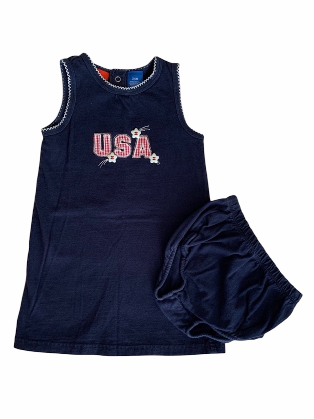 Celebration Nation Dress & Bloomers Girl 24M Blue Sleeveless Jumper 2 PC Set USA